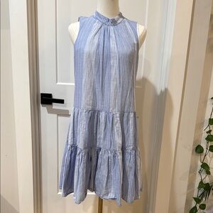 Calvin Klein Size 10 High Neck Sleeve Less Midi Tiered ruffle Hem Dress